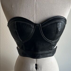 Black Faux Leather Bustier Top